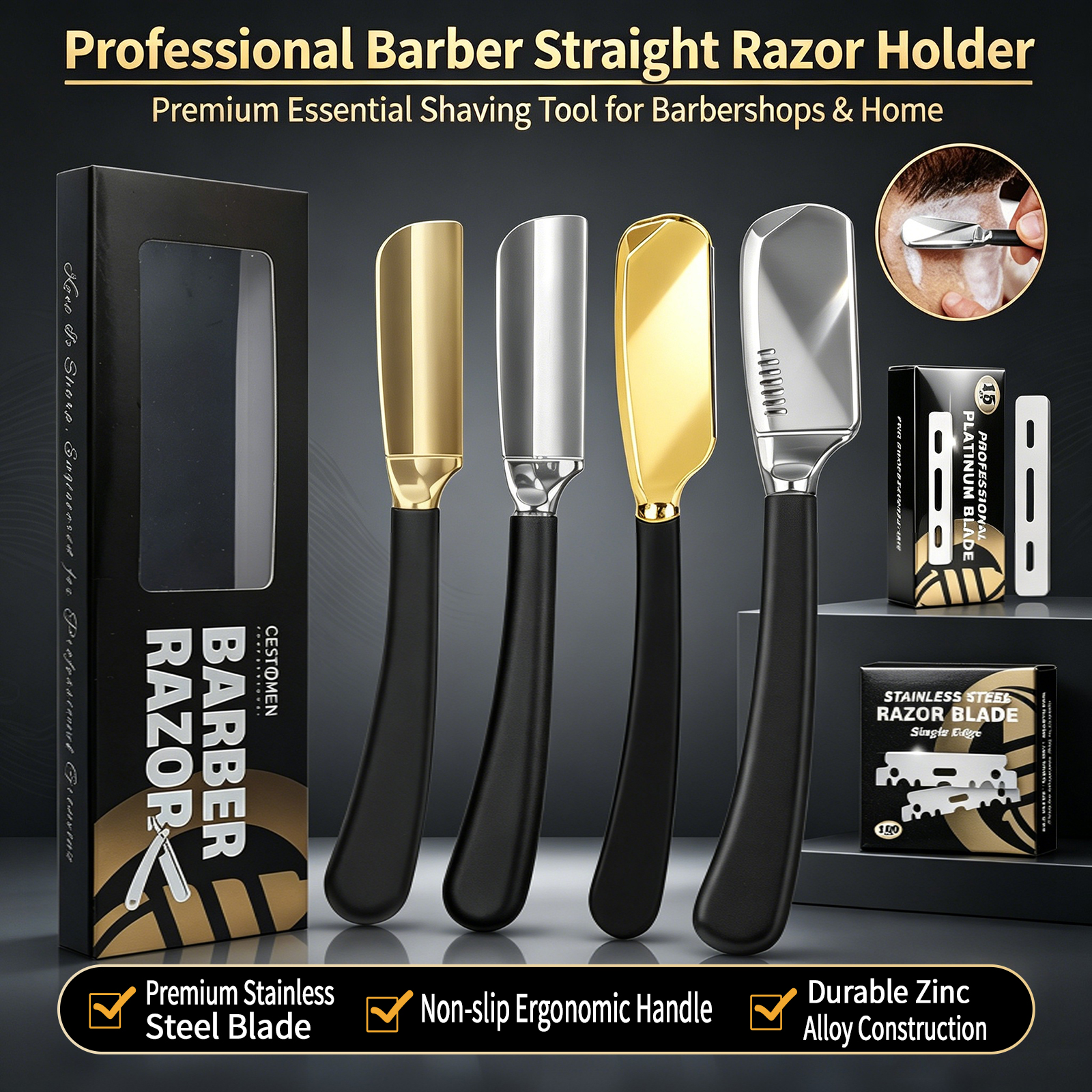Safety Razor Handle - 1Pc Pro Baber Beard Straight Edge