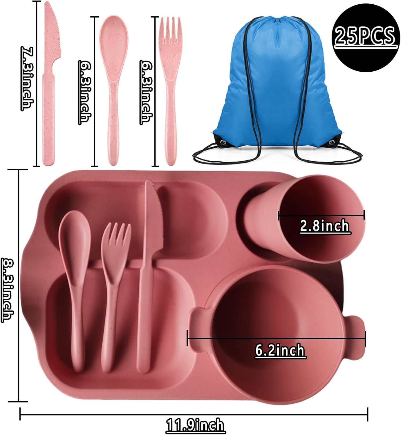 25 Pcs Wheat Straw Dinnerware  – Stainless Steel Straw recenzja i cena